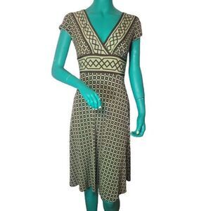 Maggy London Geometric Brown and Green Print Dress Size  2P